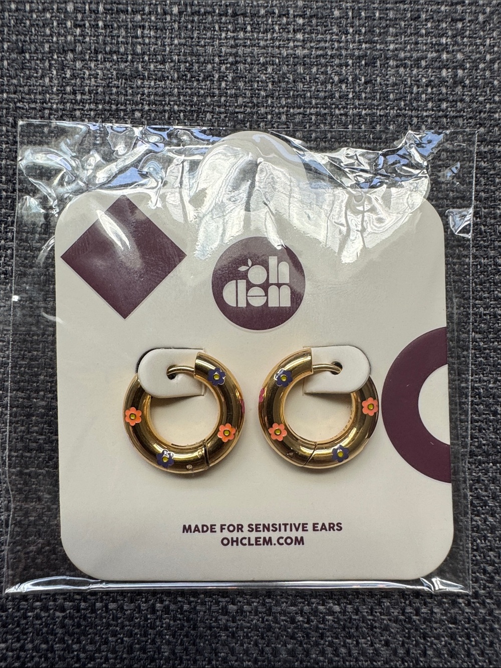 Gold Hoop Earrings with Orange & Purple Flower Accents